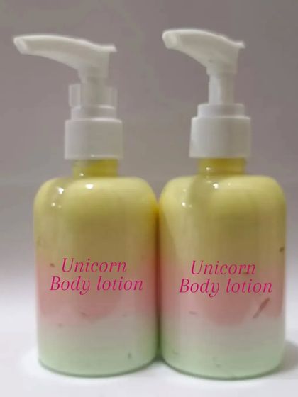 Another look at my whimsical Unicorn Body Lotion. It not only feels good on the skin but also smells wonderful, helping you relax.
