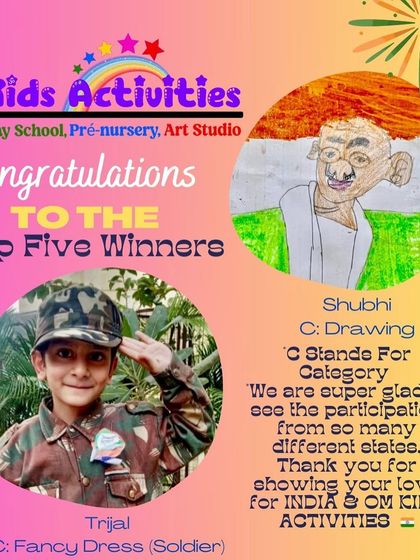 Announcing the top five winners of our Independence Day Contest. We are so proud of Trijal's soldier costume and Shubhi's drawing of Mahatma Gandhi. It was wonderful to see such patriotic spirit from kids across India.