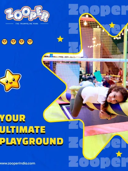 Your ultimate playground awaits. A young guest enjoys the rolling log, one of the many fun obstacles connected to our trampoline zone.