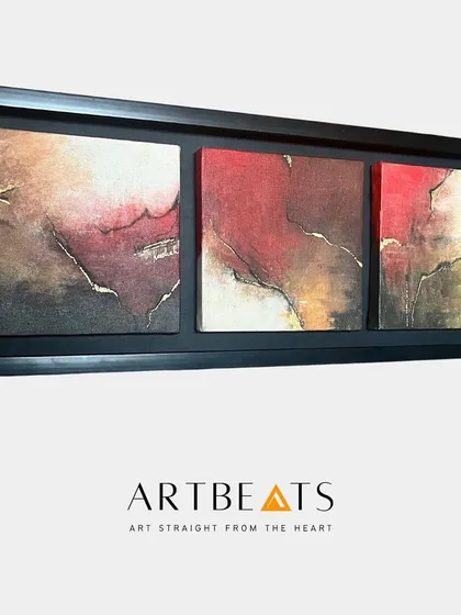 This triptych, titled Kintsugi-II, was a special commission for the actor Vivek Oberoi. It’s inspired by the Japanese art of mending broken pottery with gold, celebrating imperfections as part of an object's history. It’s a physical representation of resilience and finding beauty in our scars.