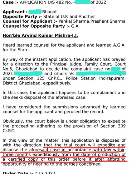 When a maintenance case was dragging on, we moved the matter to the High Court. This order shows how we successfully got a direction for the trial court to decide the case within a strict three month deadline.