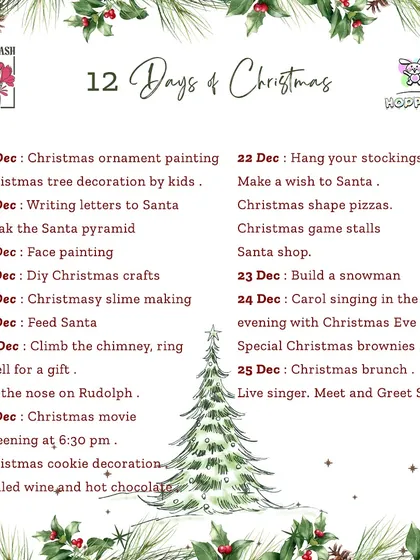 Our "12 Days of Christmas" activity calendar, showcasing the wide range of festive fun we organize during the holiday season.
