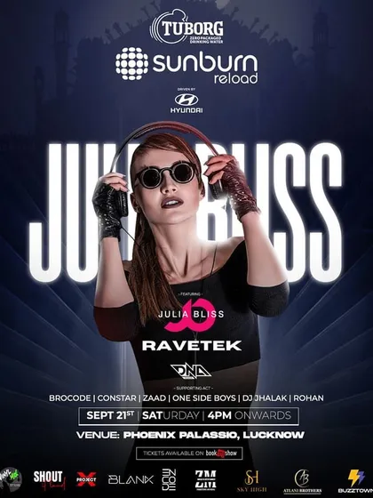 I have strong partnerships with major festival brands like Sunburn and book international DJs like Julia Bliss. This event poster shows my capability to manage large-scale branded events and handle the entire artist lineup, from headliners to supporting acts.