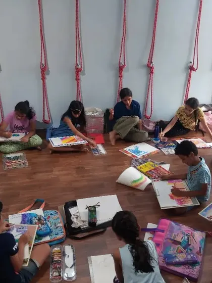 A glimpse into a typical day at our Mumbai studio. You can see the students deeply focused on their individual projects, learning and creating together in a supportive group environment.