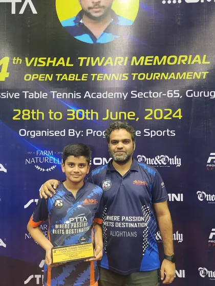 Our Alightians shining at the Vishal Tiwari Memorial Table Tennis Tournament in Gurugram with their well-earned trophies.