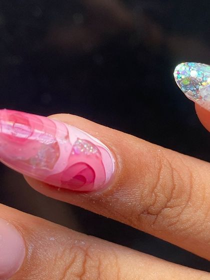 I'm obsessed with how this abstract pink set turned out. The layers of pink with silver glitter give it so much depth.