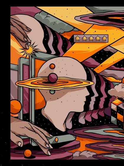 The final artwork for the customer service mural, showing the full, symmetrical design before it was painted on the wall.