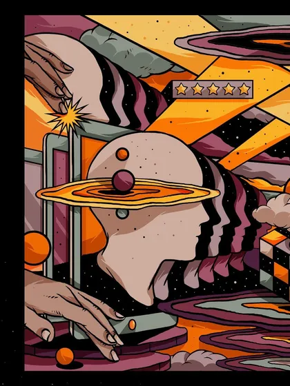 The final artwork for the customer service mural, showing the full, symmetrical design before it was painted on the wall.