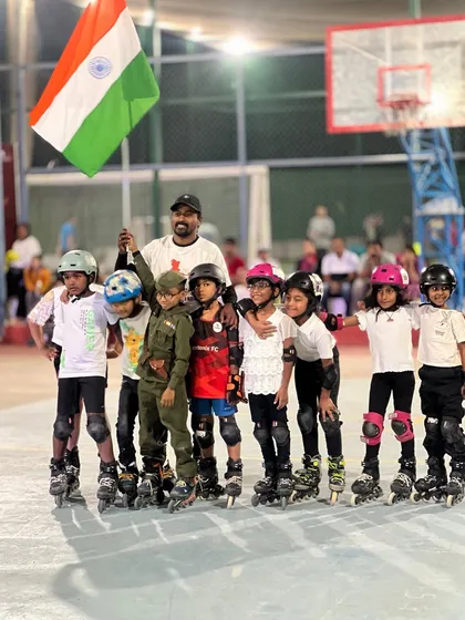 Our skating team, united and proud during a Republic Day celebration at the arena. We are more than just a class; we are a community that supports and grows with each other.