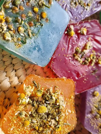My Chamomile soaps are not only beautiful but also very gentle on the skin. I pack them with real chamomile herbs, which you can see right on top. These natural soap bars are perfect for a calming and soothing bath experience.