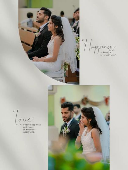 Emotional moments from inside the church, capturing the bride's tears of joy and the couple's shared happiness.