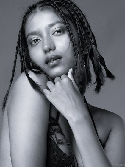 A soft and gentle black and white portrait.