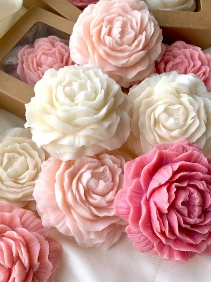 These beautiful peony flower candles are almost too pretty to burn. They are hand-poured with intricate detail and make for stunning return favors or decorative pieces for any event.