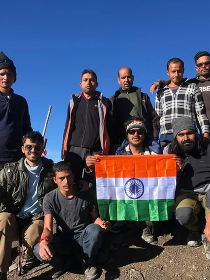 A proud moment for our team at the Pin Parvati Pass, holding the Indian flag high.