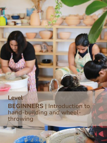 A view of our beginner level course in action, where students get a foundational introduction to both hand building and wheel throwing techniques.