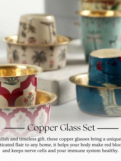 A stylish and timeless gift, this copper glass set brings a sophisticated flair to any home. The intricate patterns make them a unique and memorable wedding favour.