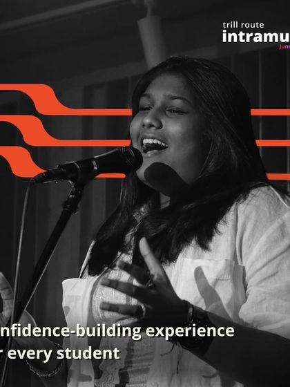 "Confidence-building experience for every student." This photo of a singer mid-performance perfectly captures the goal of our recitals.