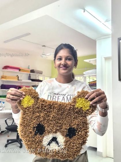 This adorable teddy bear rug was a student's first-ever tufting project! It's a perfect example of the amazing things you can create even as a complete beginner.