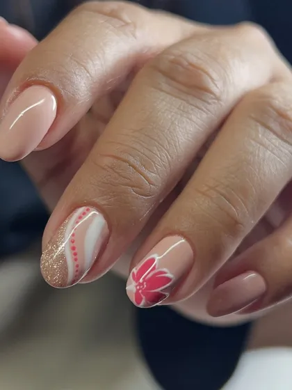 This elegant design combines floral art with abstract patterns for a unique look.