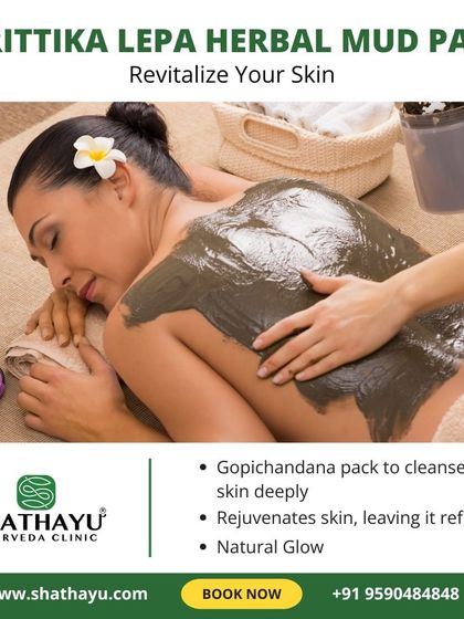 Revitalize your skin with our Mrittika Lepa Herbal Mud Pack. This treatment uses a Gopichandana pack to deeply cleanse and rejuvenate the skin all over the body, leaving it refreshed with a natural, healthy glow.