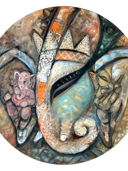 A vibrant acrylic painting of Lord Ganesha, the remover of obstacles. I often create spiritual art, bringing divine figures to life with rich colors and textures on a circular canvas to add a unique dimension to the artwork.