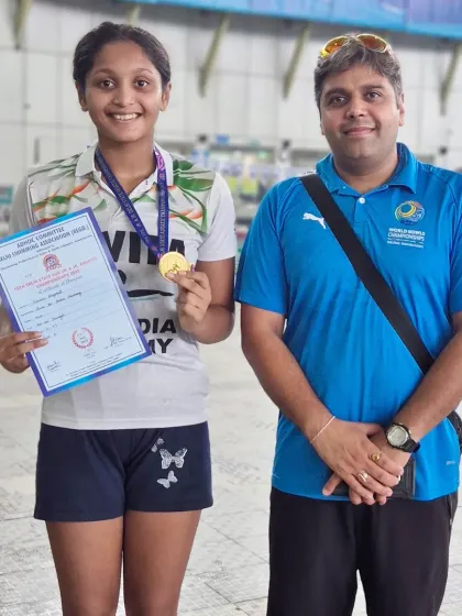 A moment of pride with Amiera Singhal after her fantastic gold medal performance at the Delhi State competition.