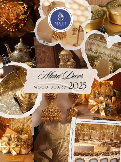 My mood board for 2025, focusing on a 'Golden Nude' theme. It combines the richness of traditional gold jewelry and decor with soft, modern color palettes for a look of quiet luxury.