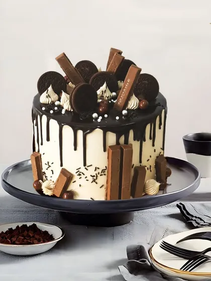 For Bhavik's celebration, I created this ultimate chocolate lover's dream. It's fully loaded with KitKats, Oreos, and a rich chocolate drip, making it a truly indulgent and unforgettable birthday cake.
