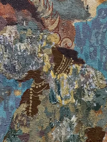 Another close-up of "Ajanta," focusing on the texture and the way the figures emerge from and recede into the background.