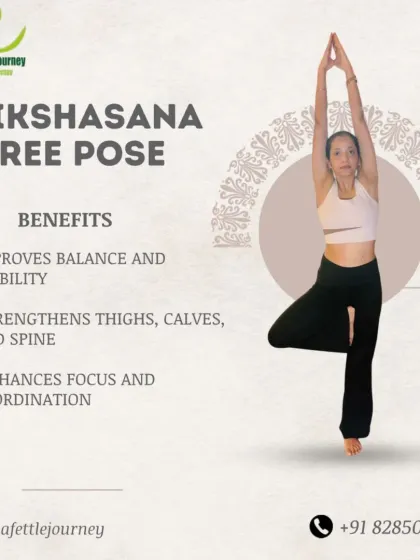 Tree Pose, or Vrikshasana, is perfect for improving balance and focus. This graphic explains how it strengthens the legs and spine.