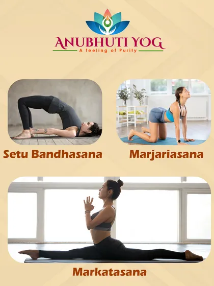 Here are three more foundational poses I teach for back pain management. Setu Bandhasana (Bridge Pose) builds core and glute strength to support the spine, Marjariasana (Cat-Cow) improves mobility, and Markatasana (Spinal Twist) releases lower back tension.