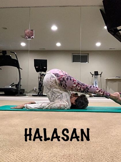 Halasan, or Plow Pose. This inversion stretches the shoulders and spine and has a deeply calming effect.