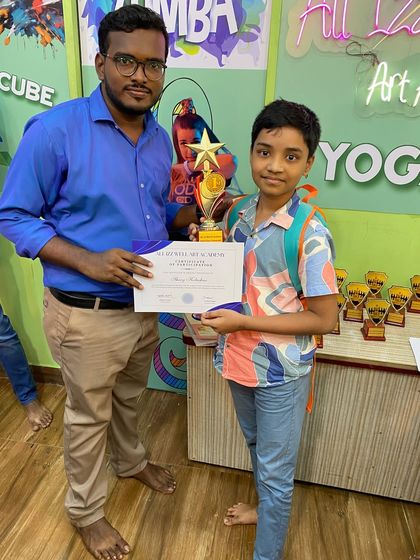 First place winner Shrey Keluskar with his champion's trophy from the Rapid Chess Tournament. A truly outstanding performance!