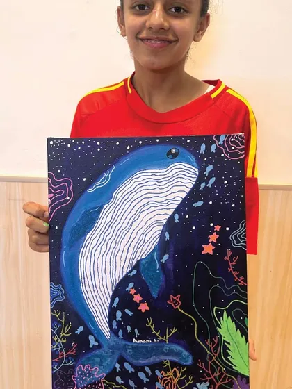 Another fantastic whale painting from one of our private art workshops. I love seeing how each student interprets the same subject differently, adding their own flair with colors and patterns.