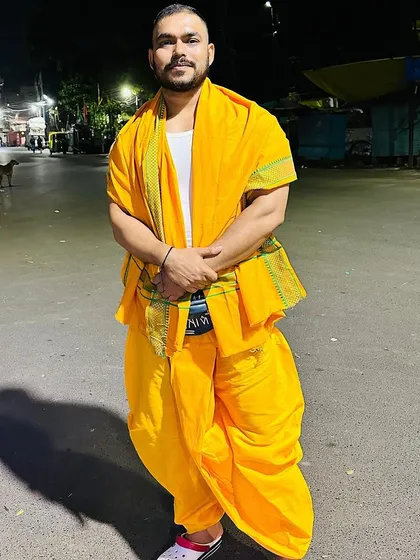 Dressed in traditional attire for darshan at the Mahakaleshwar temple in Ujjain. Jai Shri Mahakal.