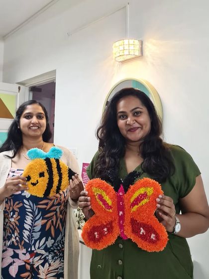 Sisters who tuft together, stay together. I love seeing family and friends bond over creating something beautiful, like these bee and butterfly rugs.