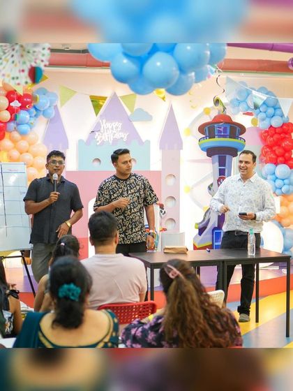 Our game hosts engaging with parents during a birthday party. I believe parties are for everyone, so I make sure the adults have a great time too.