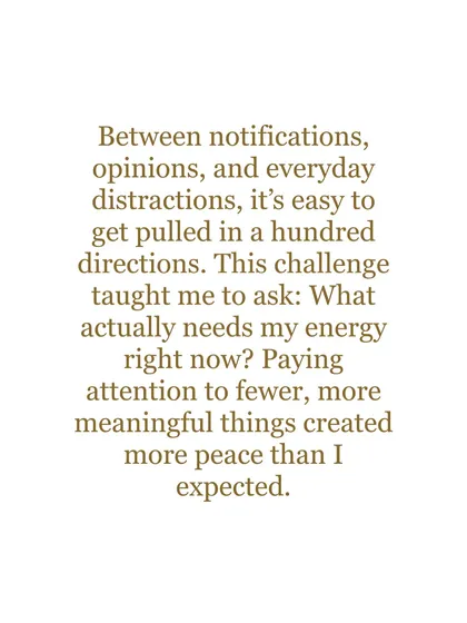 A quote about cutting through the noise. This practice has taught me to focus my energy on fewer, more meaningful things, which has created unexpected peace.