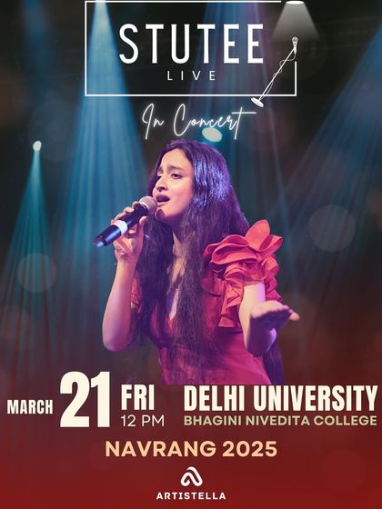 An event poster for my concert at Delhi University's Navrang 2025 festival. College fests are always special because of the students' incredible energy and enthusiasm.