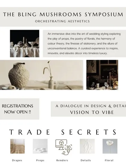 This is what my Bling Mushrooms Symposium is all about. We pull back the curtain on the trade secrets of luxury event design, covering the art of drapes, props, 3D renders, florals, and the tiny details that create an unforgettable vibe. Registrations are now open.