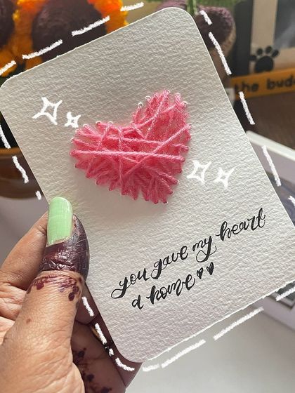 Yes, you! 🫶🏻 A sweet and simple card with a crochet heart that says "You gave my heart a home." Perfect for your person.