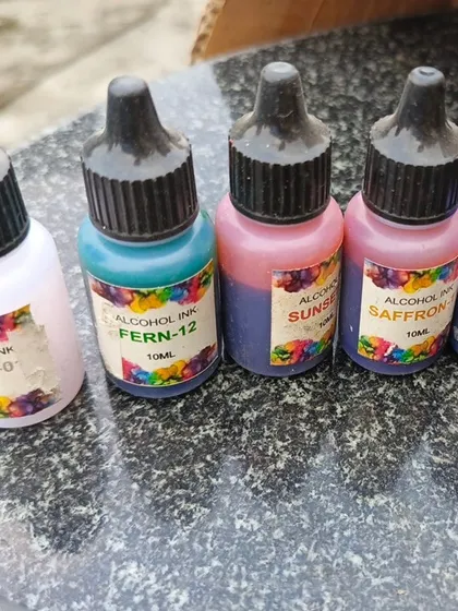 A close-up of the alcohol inks I provide for resin artists. These inks create beautiful, transparent color effects and are a must-have for petri dish art and other techniques.
