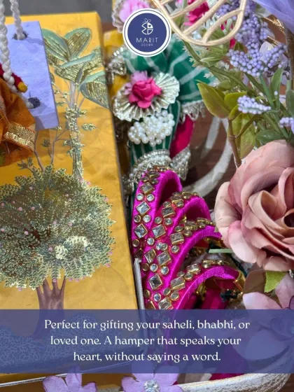 A hamper that speaks your heart without saying a word. This close-up shows the beautiful bangles and Ghewar box, making it a perfect gift for your 'saheli' or 'bhabhi' this Teej.