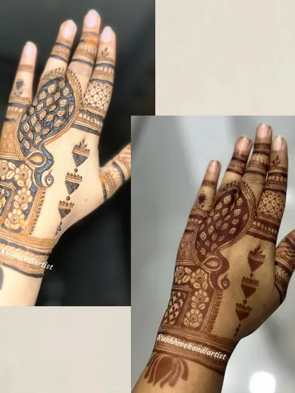 The work isn't over when the mehandi is applied. The final colour is the real prize. I teach all the secrets to achieving a deep, dark henna stain like this one, which you can see before and after the paste is removed.