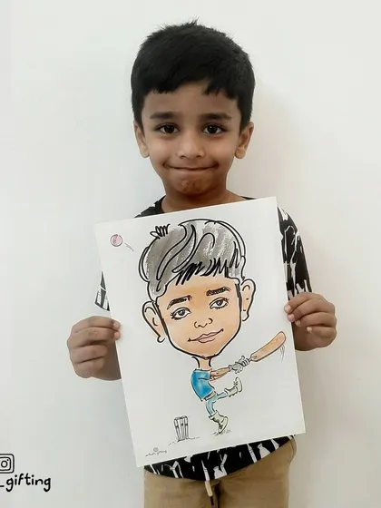 Another aspiring cricketer! Themed caricatures are a fantastic way to celebrate a child's passions and make their party gift extra special.