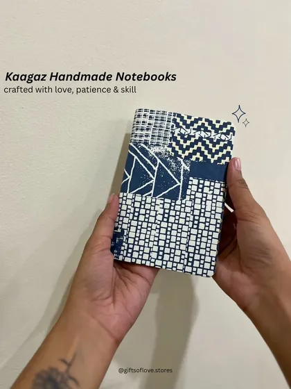 Our Kaagaz Handmade Notebooks are crafted with love, patience, and skill. This one features a beautiful block-printed fabric cover, making each journal unique.