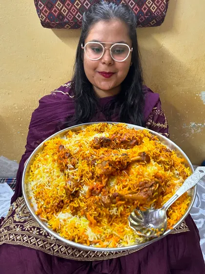 A happy customer with our huge thaal of Eid special biryani. This is what I love to see. Pure joy and a full stomach.