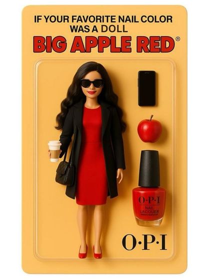 If your favorite nail color was a doll: OPI's Big Apple Red. This creative graphic showcases the iconic, powerful red that is a staple in any collection.