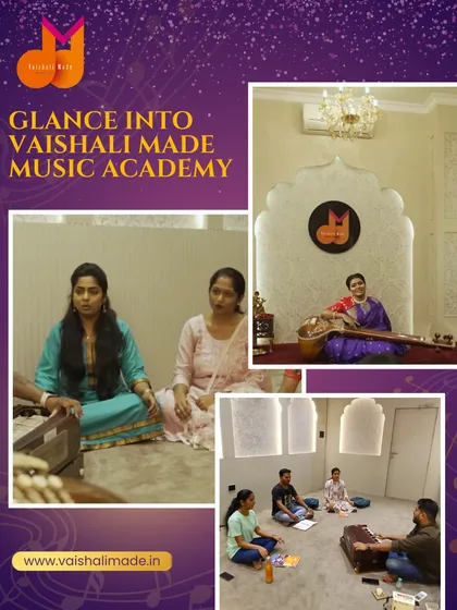 This collage offers a glance into the daily life at my music academy. You can see the serene environment, the focused students, and the blend of traditional instruments that create a perfect space for learning music.