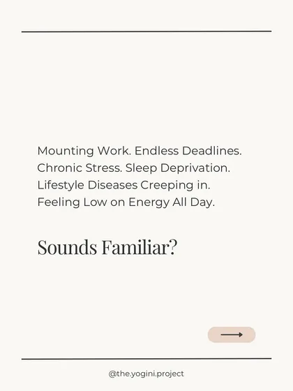 Does this sound familiar? Mounting work, endless deadlines, and feeling low on energy. I've been there. That's exactly why I created YogaFit, to give busy people a practical way to reclaim their health without fads or gimmicks. This is your sign to stop putting yourself on the back burner.